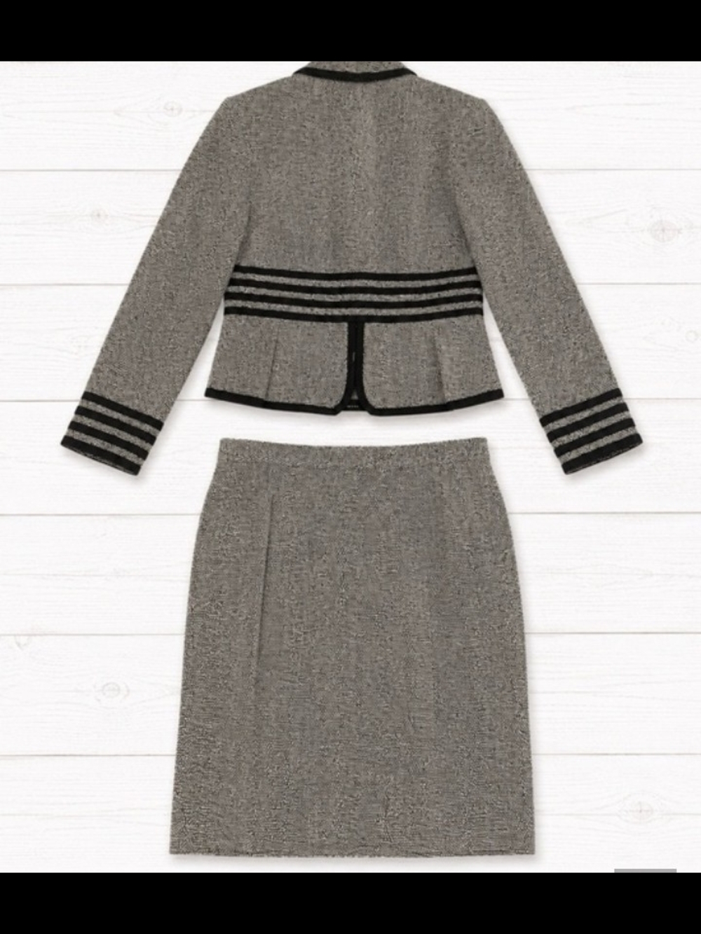 Patricia Rhodes Couture Black White Boucle Tweed Crystal Peplum skirt Suit 12 - Picture 5 of 16